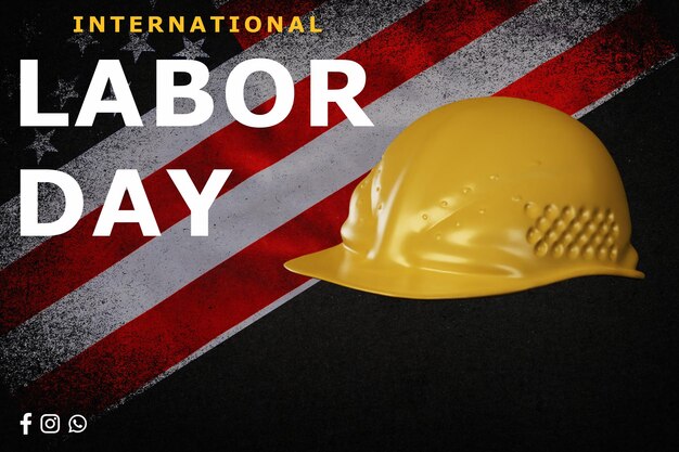 PSD happy labor day banner con la bandiera americana sullo sfondo pronto a postare sui social media