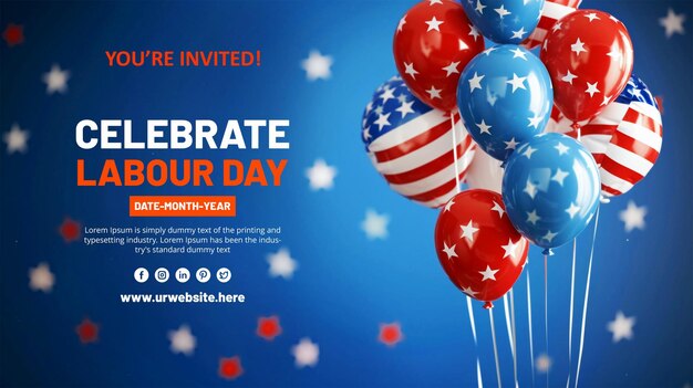 PSD happy labor day celebration banner design template with american balloons