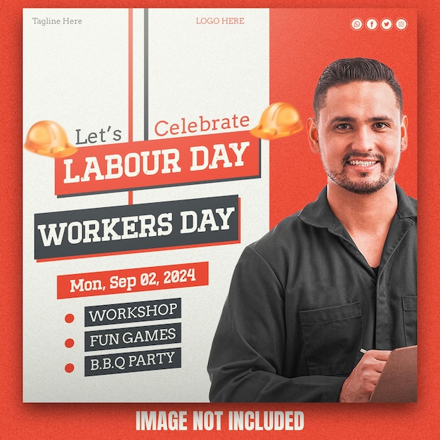 PSD happy labor day greeting poster template