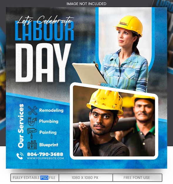 PSD happy labour day construction renovation handyman home repair workers day poster engineer flyer ads