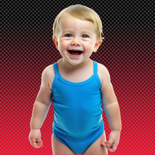 PSD happy little kid in a blue swimsuit on transparent background