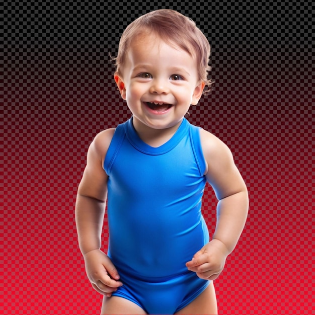 PSD happy little kid in a blue swimsuit on transparent background