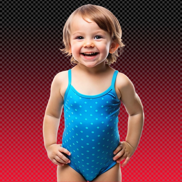 PSD happy little kid in a blue swimsuit on transparent background