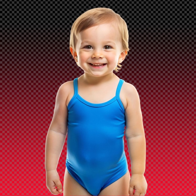 PSD happy little kid in a blue swimsuit on transparent background