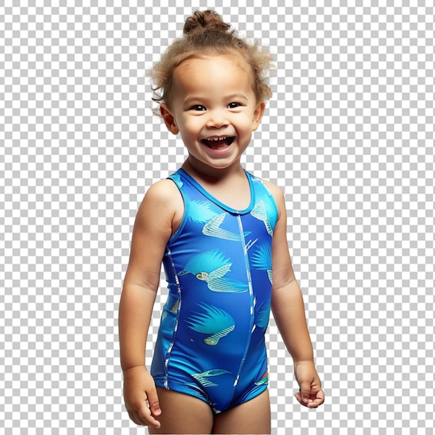 PSD happy little kid in a blue swimsuit