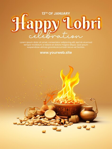 PSD happy lohri celebration poster template and media social post