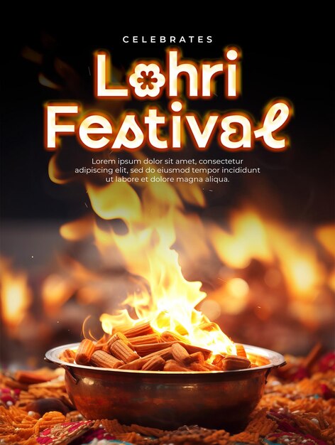 PSD Шаблон плаката фестиваля happy lohri и социальный пост в сми