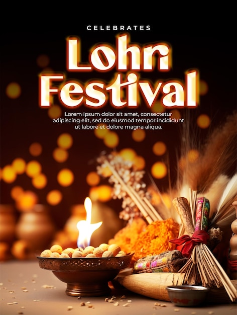 PSD happy lohri festival poster template and media social post