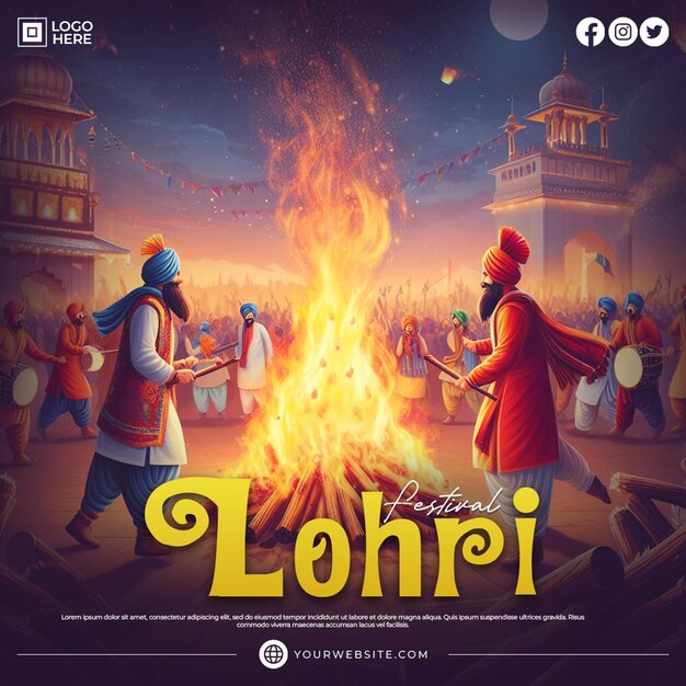 PSD happy lohri festival social media post banner sjabloon