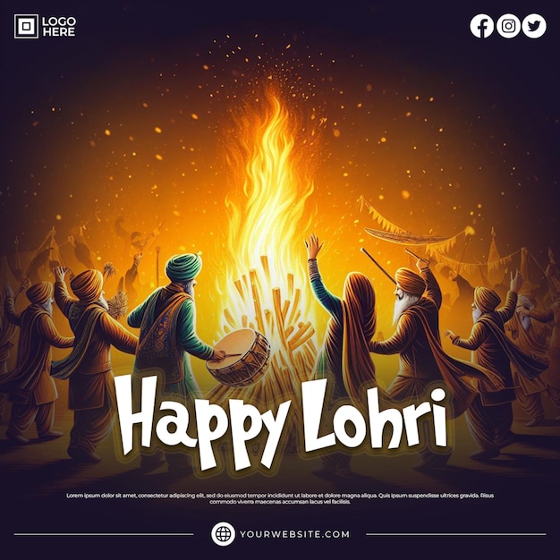 PSD happy lohri festival social media post banner template