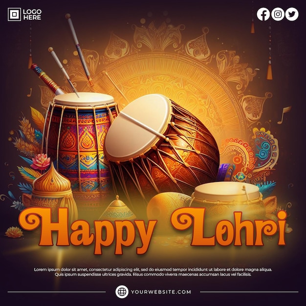 PSD happy lohri festival social media post banner template