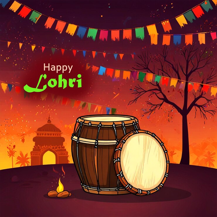 PSD happy lohri greeting card design