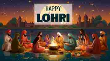 PSD happy lohri holiday background for punjabi festival celebration