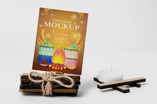 Happy lohri mockup with candle