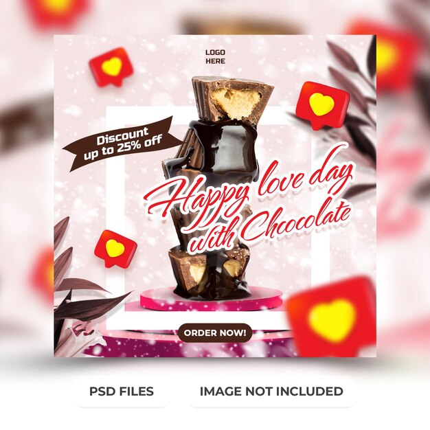 Happy love food banner with instagram post or social media post template premium psd