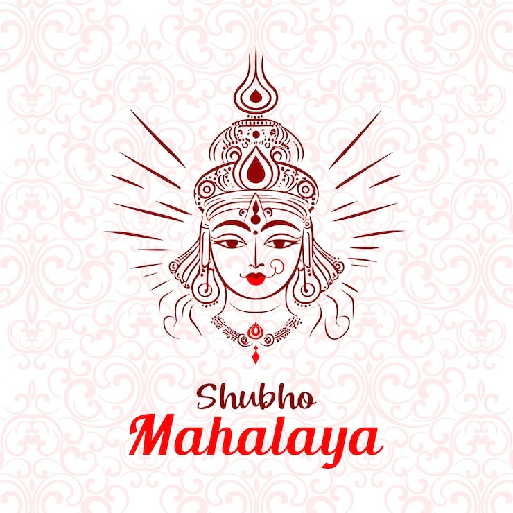PSD 快乐的mahalaya durga puja旗模板设计与女神durga脸和trishulshubho mahalaya