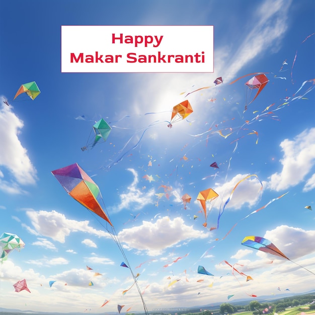 Happy makar sankranti festival celebration with kids and kites