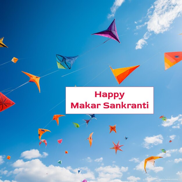 Happy makar sankranti festival celebration with kids and kites