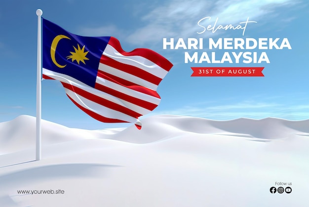 Happy malaysia independence day poster with waving flag background