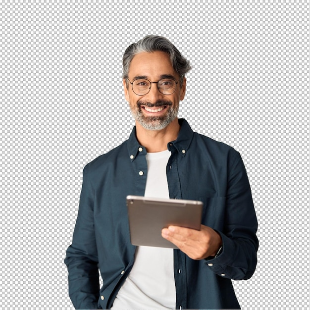 Happy Man Holding a Tablet