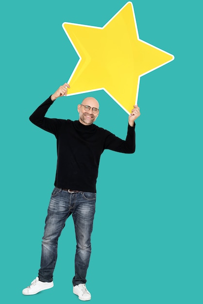 Happy man with a big star icon