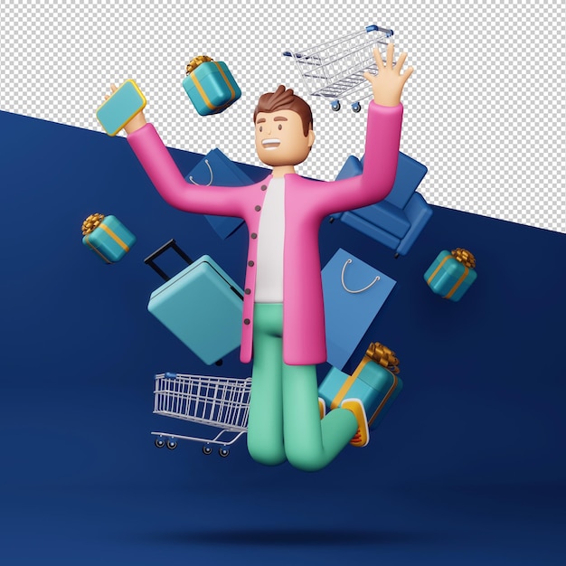 Happy man with phone 3d rendering