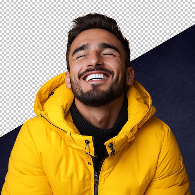 happy man in yellow jacket