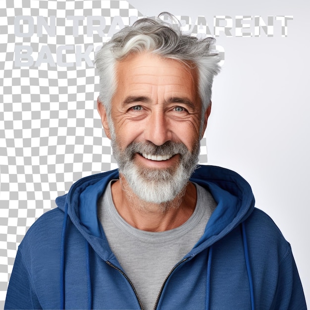 PSD happy mature old bearded man with dental smile cool mid aged gray haired older senior hipster weari