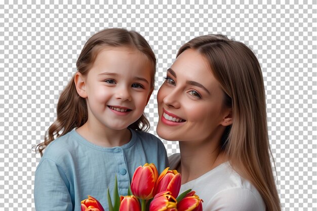 PSD happy mother day satisfied mom with daughter isolated on a transparent background