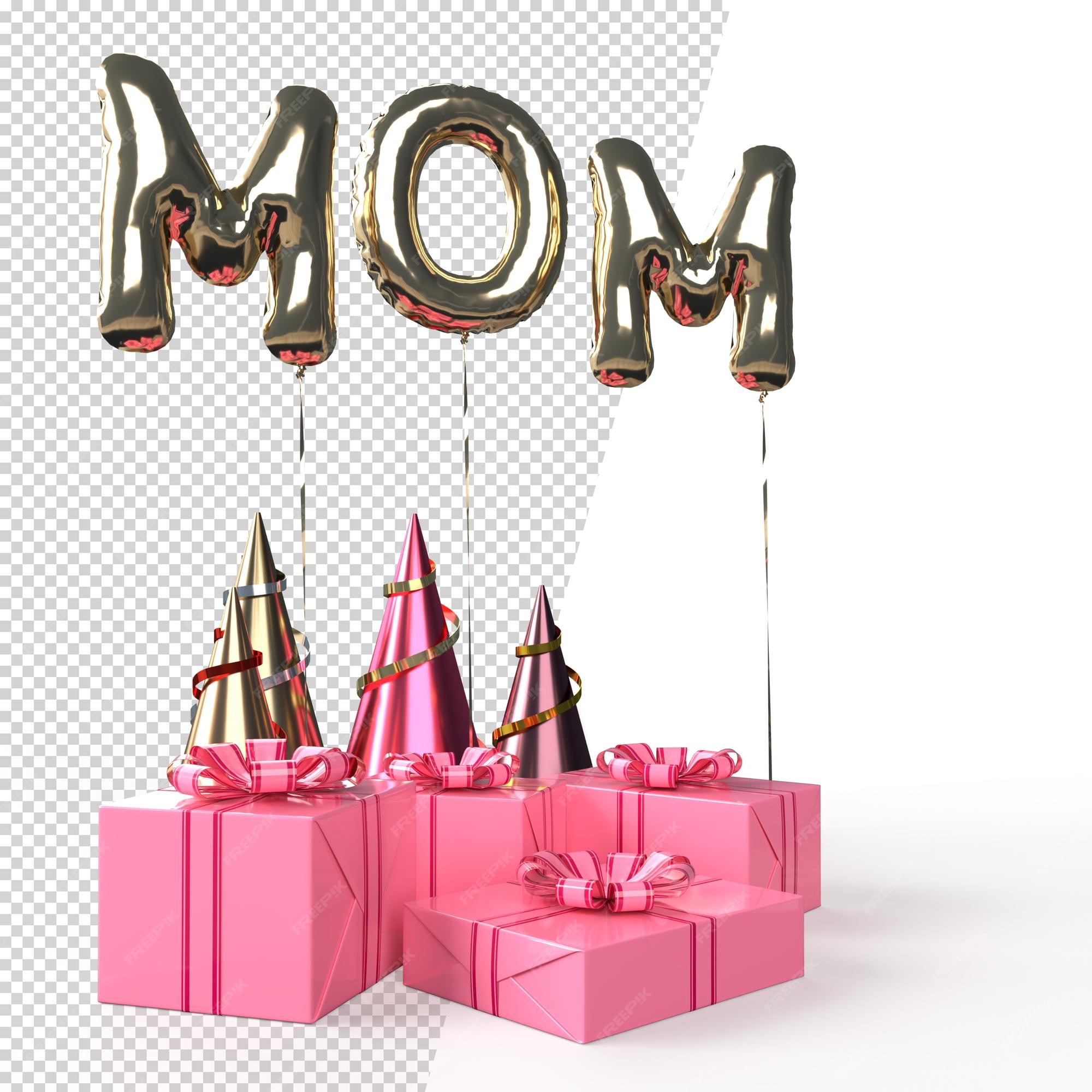 Premium PSD | Happy mother day with gift box balloon mom text ...