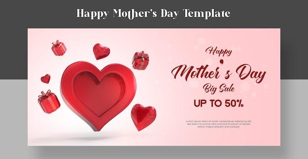 PSD happy mother's day banner template 3d rendering