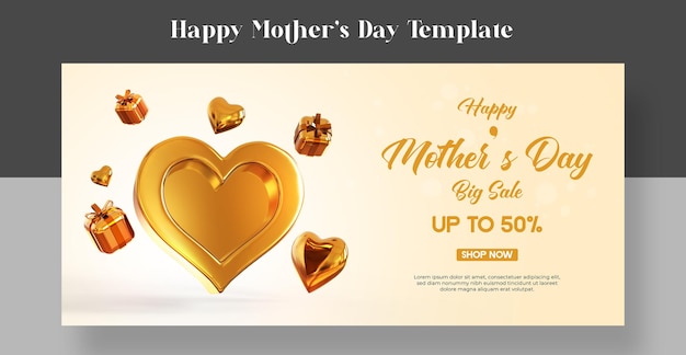 Happy mother's day banner template 3d rendering