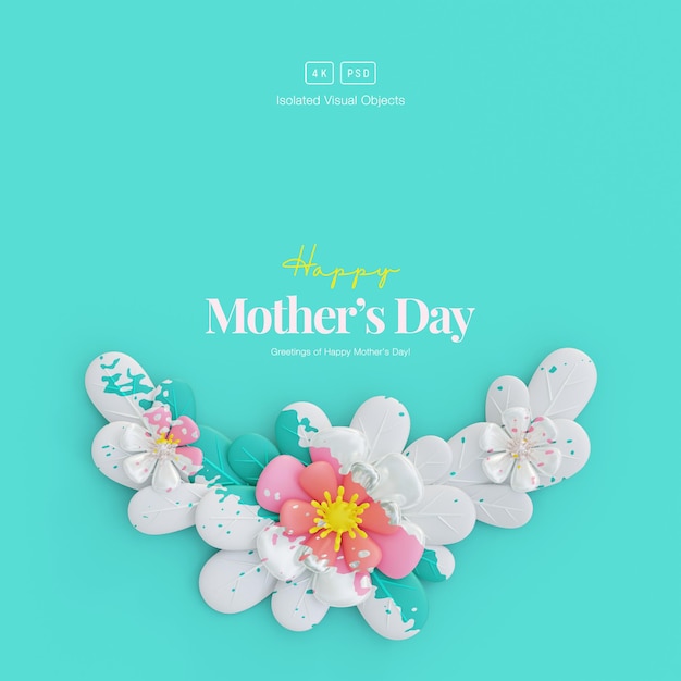 Happy Mother's Day begroeting achtergrond versierd met schattige bloemen en bladeren