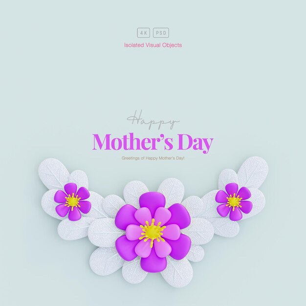 Happy mother's day greeting background decorated with cute flowers and leaves