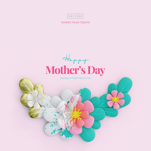 Happy mother's day greeting background decorated with cute flowers and leaves