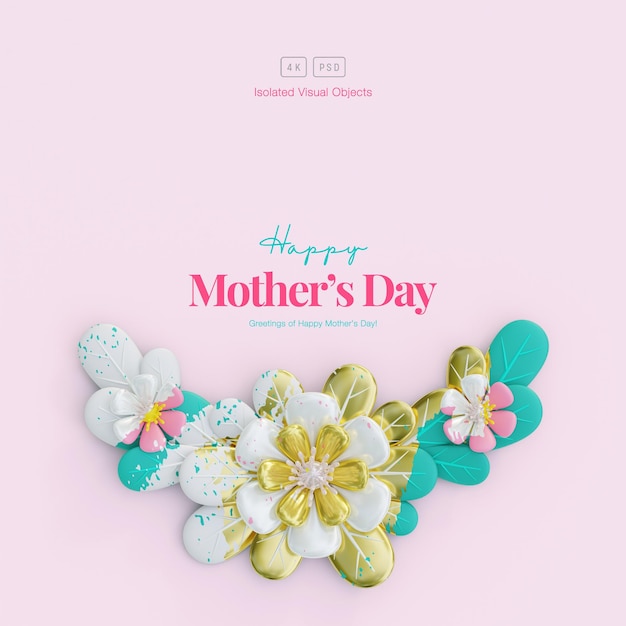 Happy Mother's Day greeting background decorated with Cute Flowers and leaves