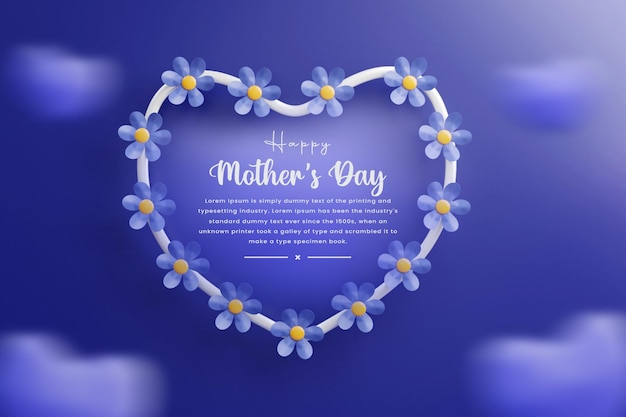 PSD Дизайн поздравительных открыток с днем матери с реалистичными сердечками и цветком