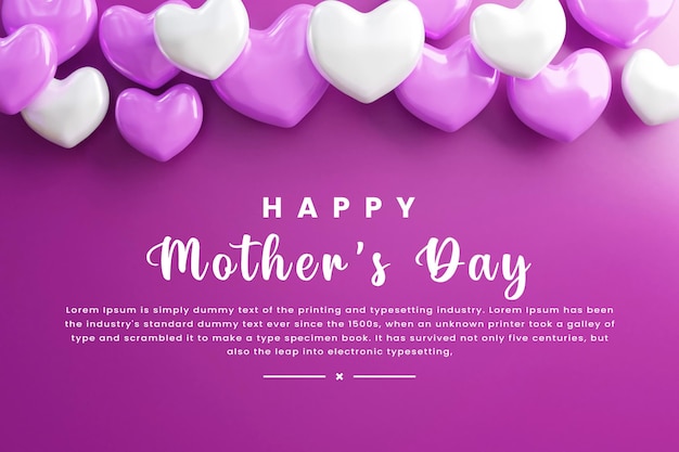happy mother's day greeting card design with realistic hearts mother's day background banner design