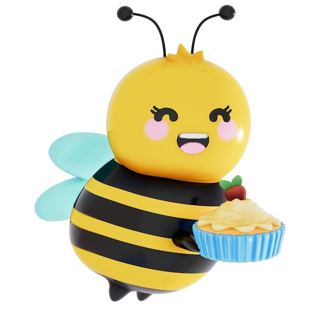 PSD happy mothers day baby bee with mini cupcake 3d render