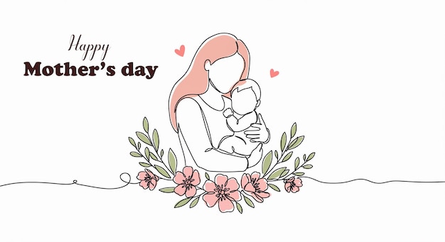Happy mothers day banner Mother holding a cuddling in her hands
