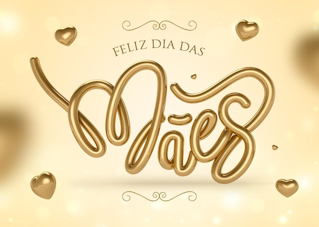 Happy mothers day in brazil in 3d render golden letters