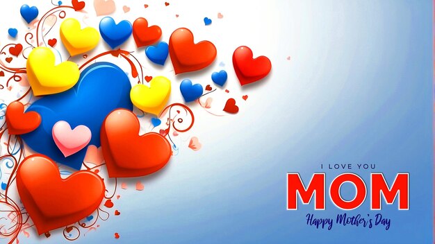 PSD happy mothers day celebration greeting card design with 3d love