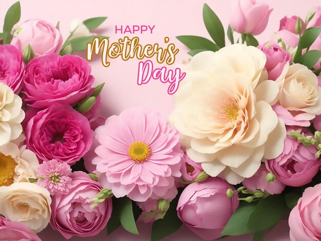 Happy Mothers day celebration greeting design with beautiful blossom flowers and text