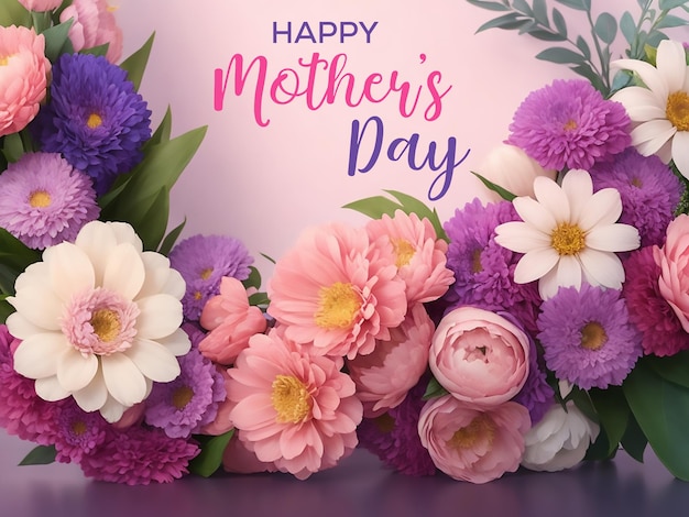 Счастливого празднования Дня матери с красивыми цветами и текстом