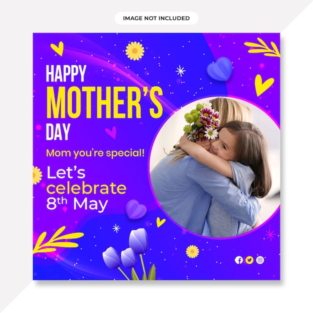 Happy mothers day event poster with mother and child .Mothers day banner or background design.
