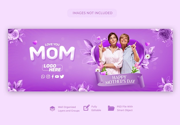 Happy mothers day facebook social media banner met bewerkbare tekst