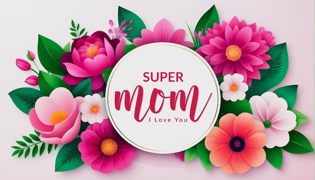 Поздравление с Днем матери с красивым цветочным фоном и типографией