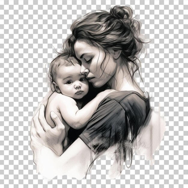 PSD happy mothers day loving family mother and child sketch design