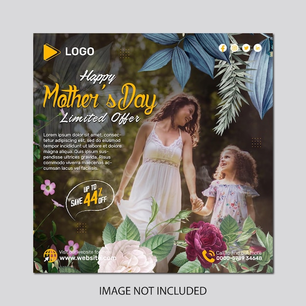 PSD happy mothers day mom and child love card and social media post and banner template