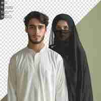 PSD happy muslim couple wearing kurta and burka clothes png